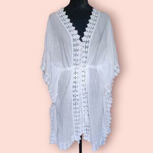Le Lis Blanc Deux  crochet white swimsuit cover up kimono style size S